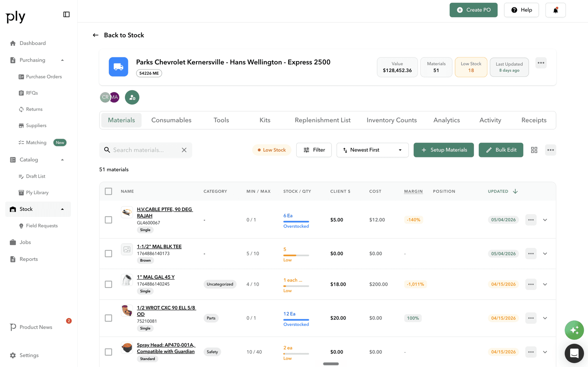 Garage services job costing — service profitability tracking
