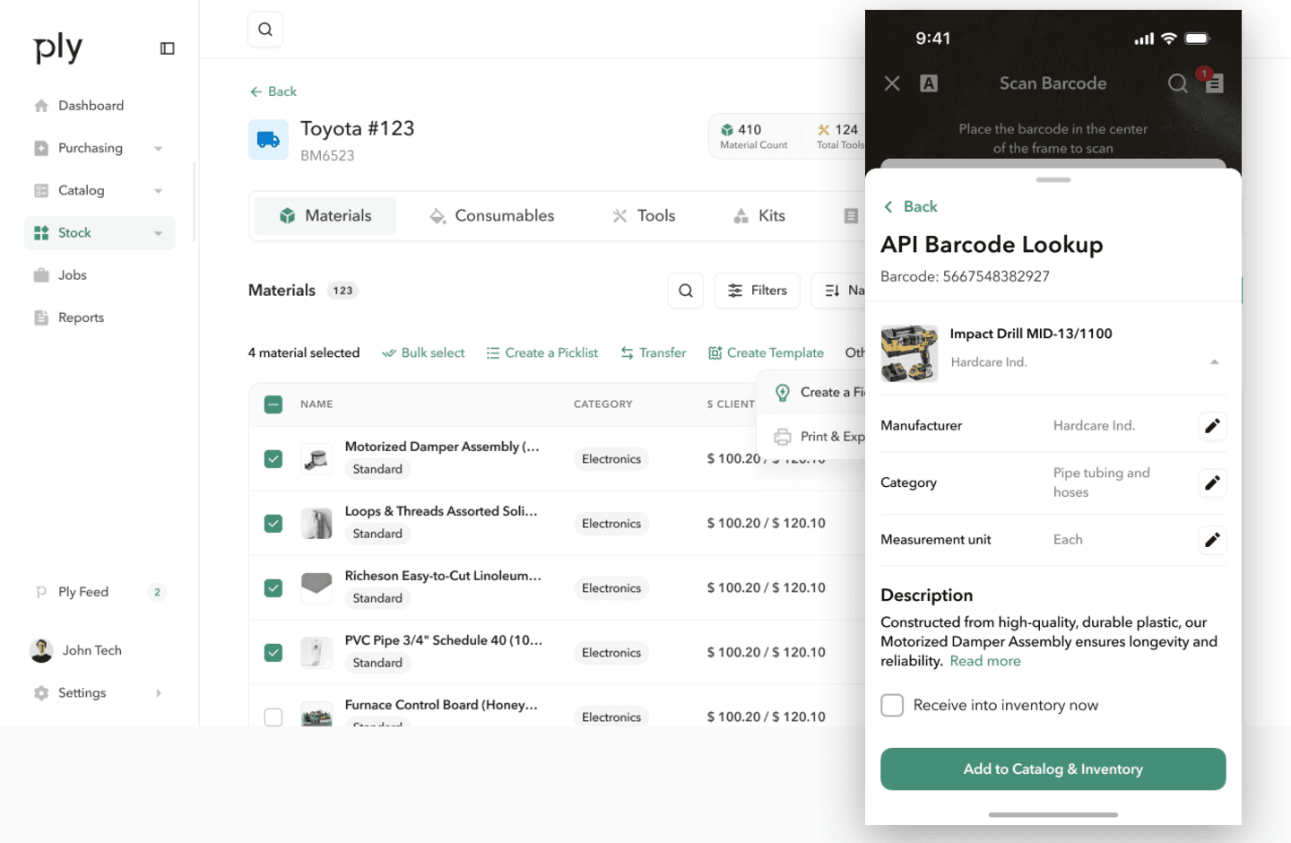 Truck stock dashboard — live par levels across every truck and tech